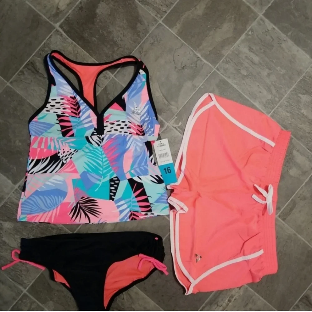 Gerry Girls Size 16 Swim Tankini Swimsuit 1 Top Firelight, Short Racerback NWT